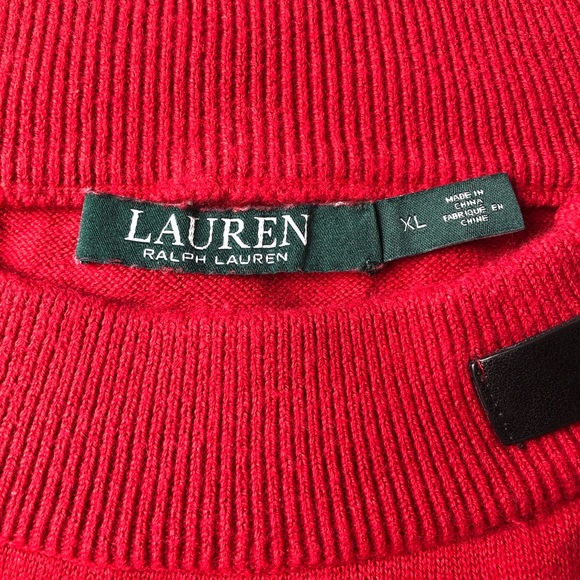 Ralph Lauren Sweater Red with Leather Accent - Picture 3 of 8